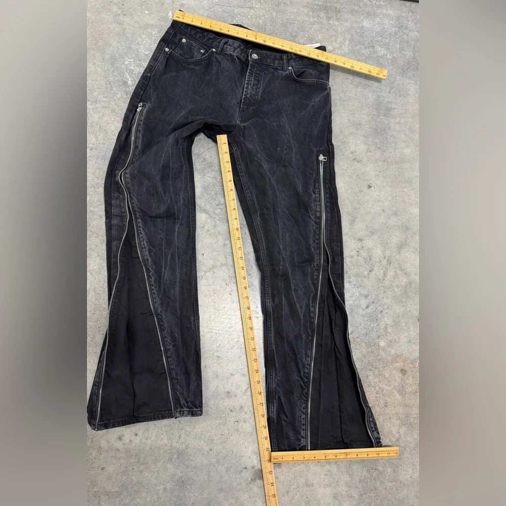 Zara Black Washed Wide-Leg Jeans with Side Zippers - Picture 6 of 9